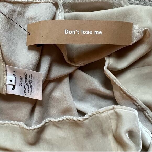 Reformation Bev Almond White Scalloped Bust Keyhole Tie Strap Velvet Mini Dress - Picture 8 of 10